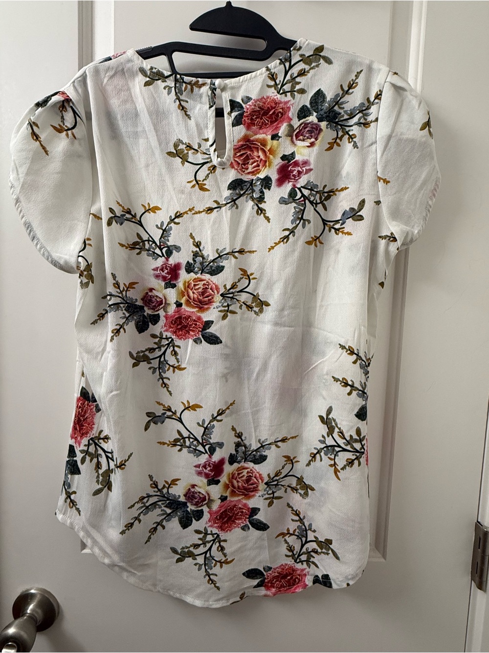 Ivory Rose Floral Blouse XL Flowy Pleated Flutter Sleeve - Picture 4 of 5